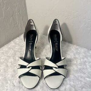 White House Black Market Black and White Heels with Bow Detail